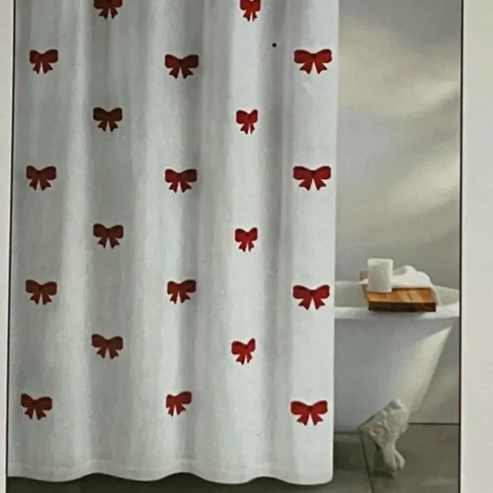 Ridgefield Coquette TUFTED RED BOW Shower Curtain 72